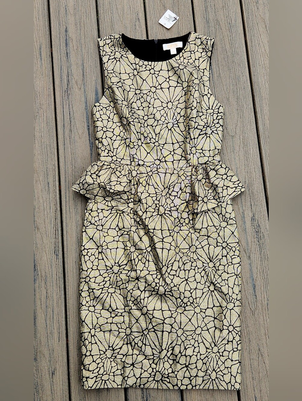 Women's Gold Floral Peplum Dress